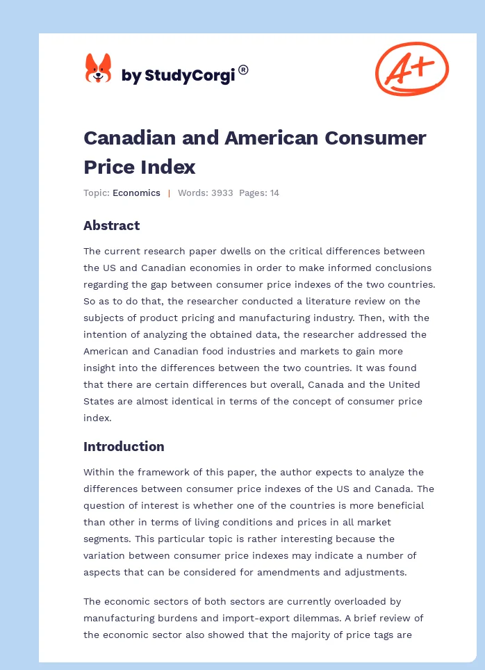 Canadian and American Consumer Price Index. Page 1