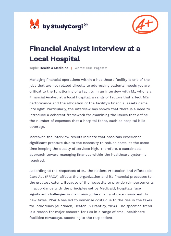 Financial Analyst Interview at a Local Hospital. Page 1