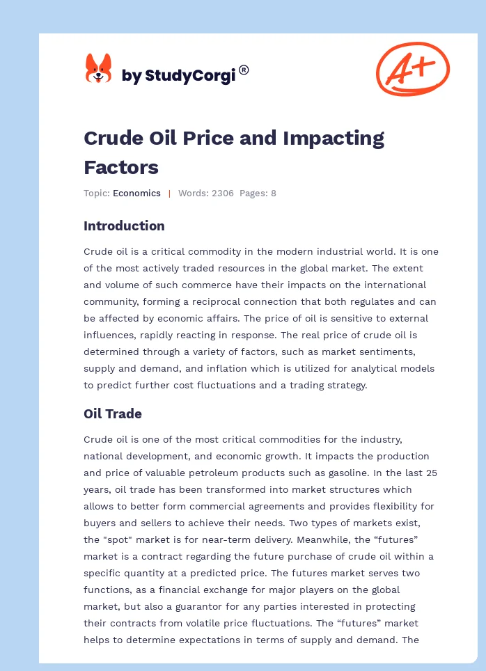 Crude Oil Price and Impacting Factors. Page 1