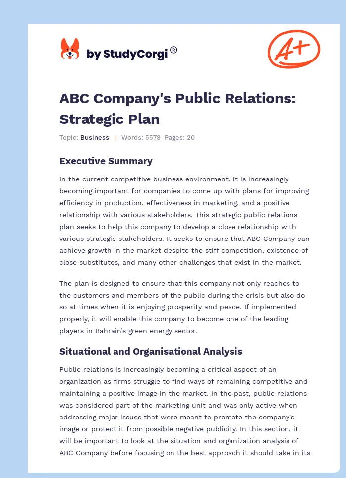 ABC Company's Public Relations: Strategic Plan. Page 1