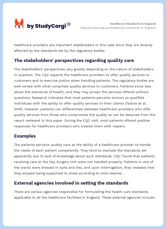 Healthcare Standards in England. Page 2