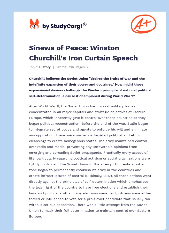 Sinews of Peace: Winston Churchill's Iron Curtain Speech. Page 1