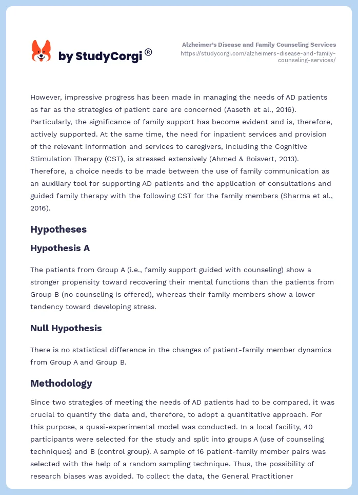 Alzheimer’s Disease and Family Counseling Services. Page 2