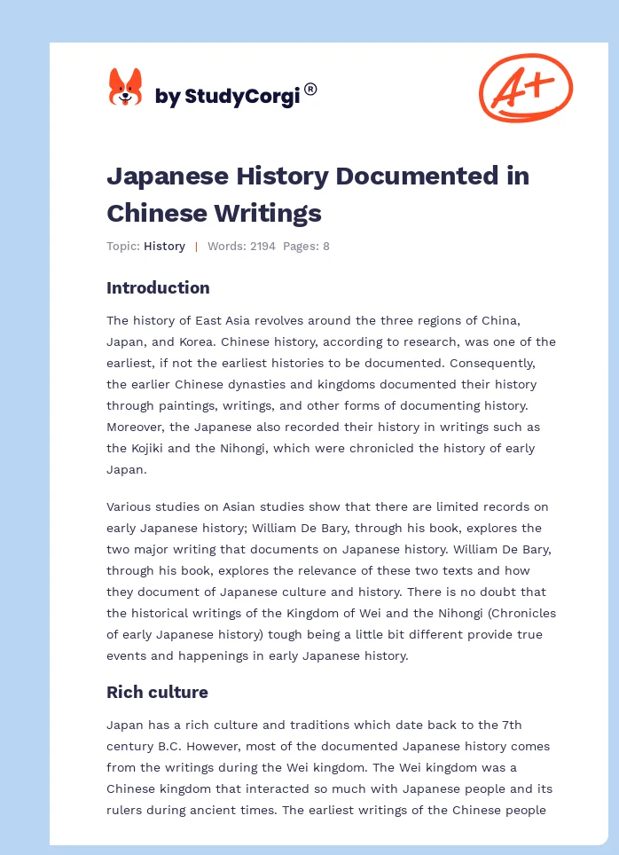 Japanese History Documented in Chinese Writings. Page 1