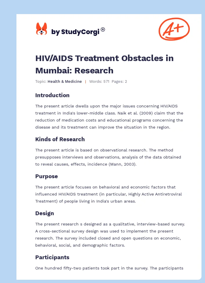 HIV/AIDS Treatment Obstacles in Mumbai: Research. Page 1