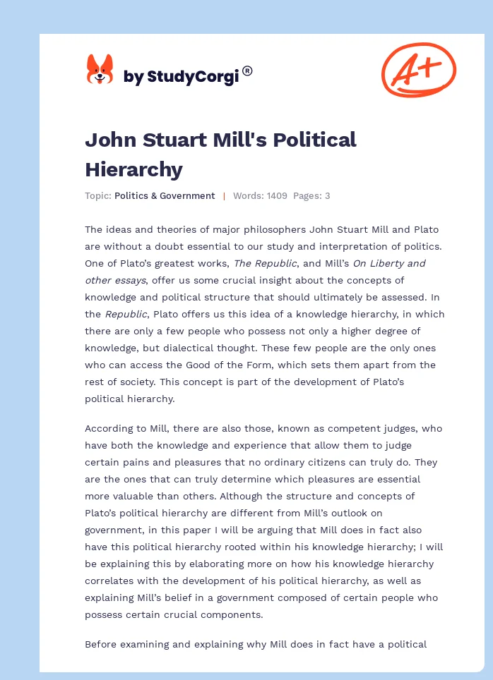 John Stuart Mill's Political Hierarchy. Page 1