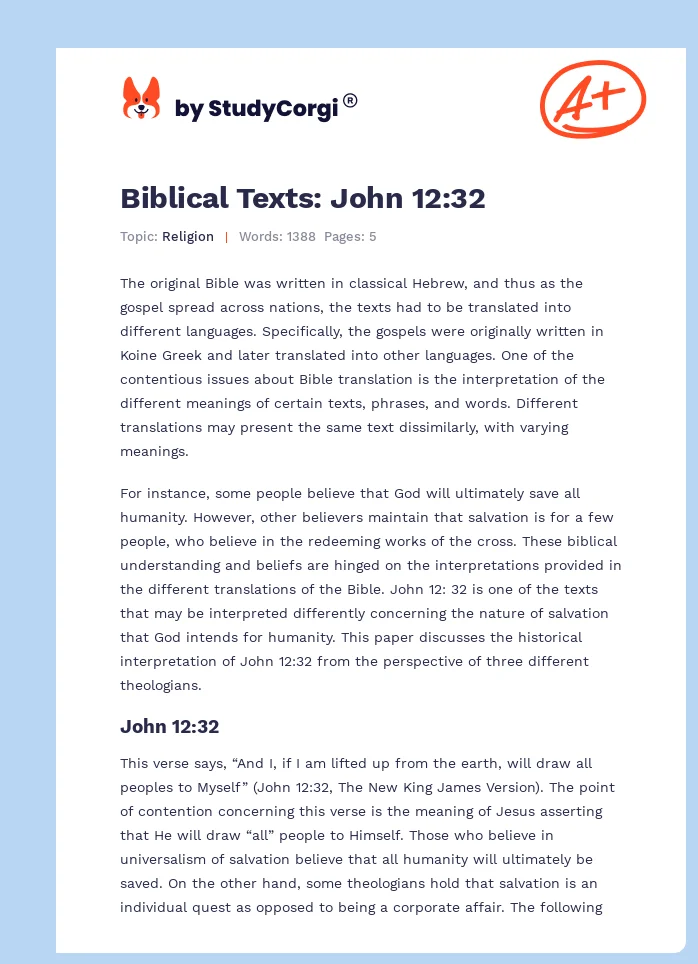 Biblical Texts: John 12:32. Page 1