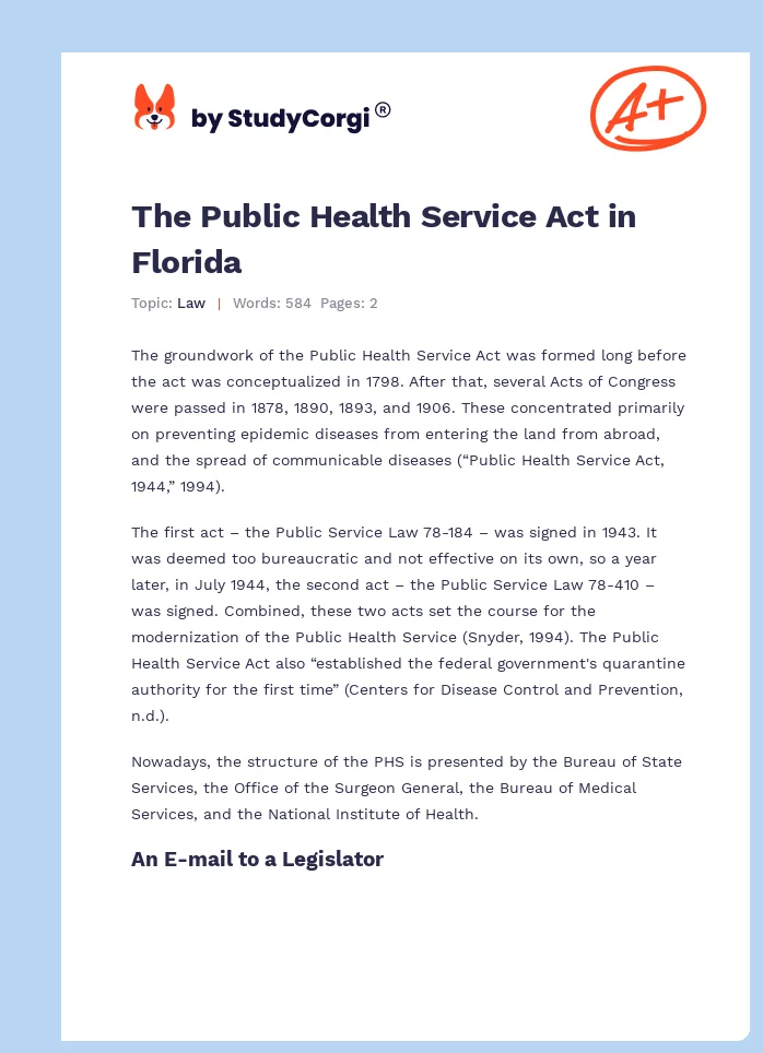 The Public Health Service Act in Florida. Page 1