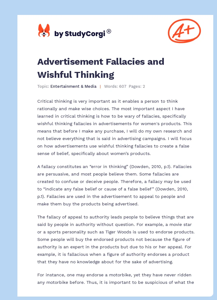 Advertisement Fallacies and Wishful Thinking. Page 1