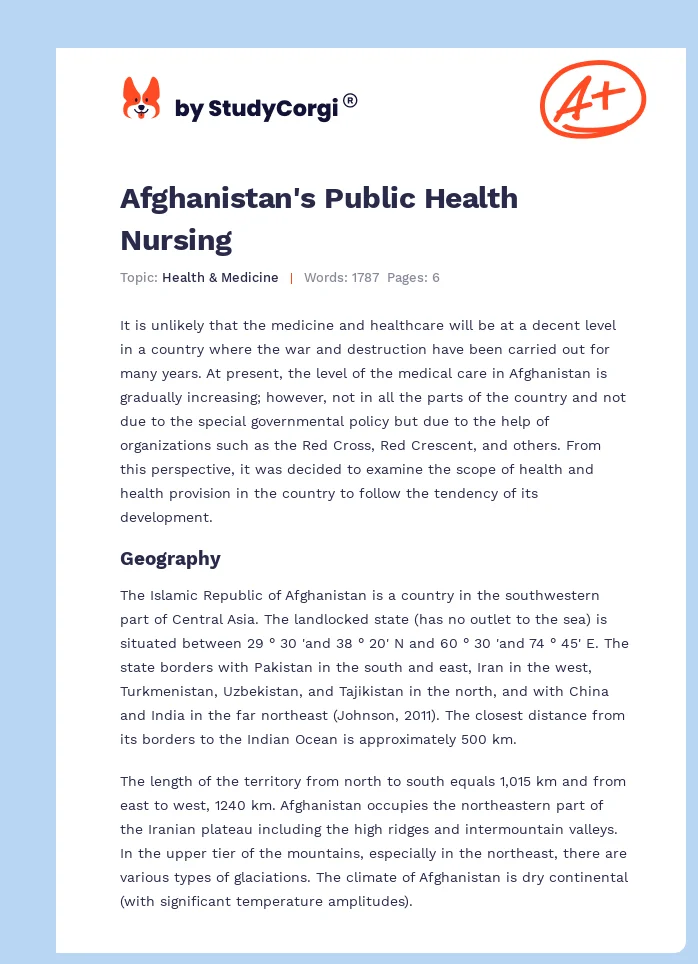 Afghanistan's Public Health Nursing. Page 1