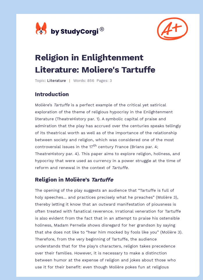 Religion in Enlightenment Literature: Moliere's Tartuffe. Page 1