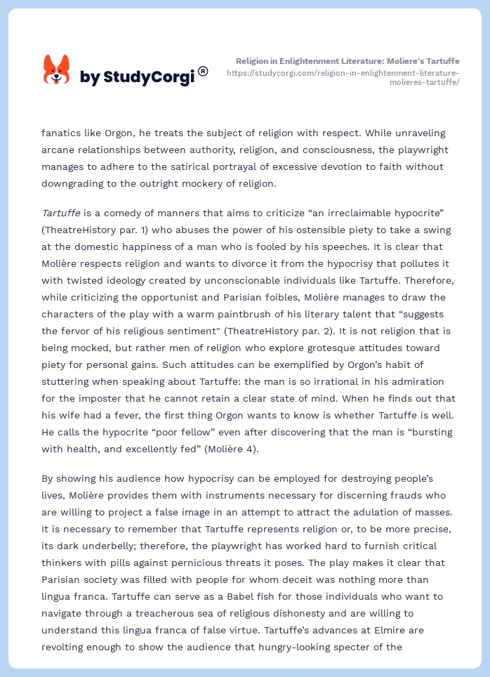 Religion in Enlightenment Literature: Moliere's Tartuffe. Page 2