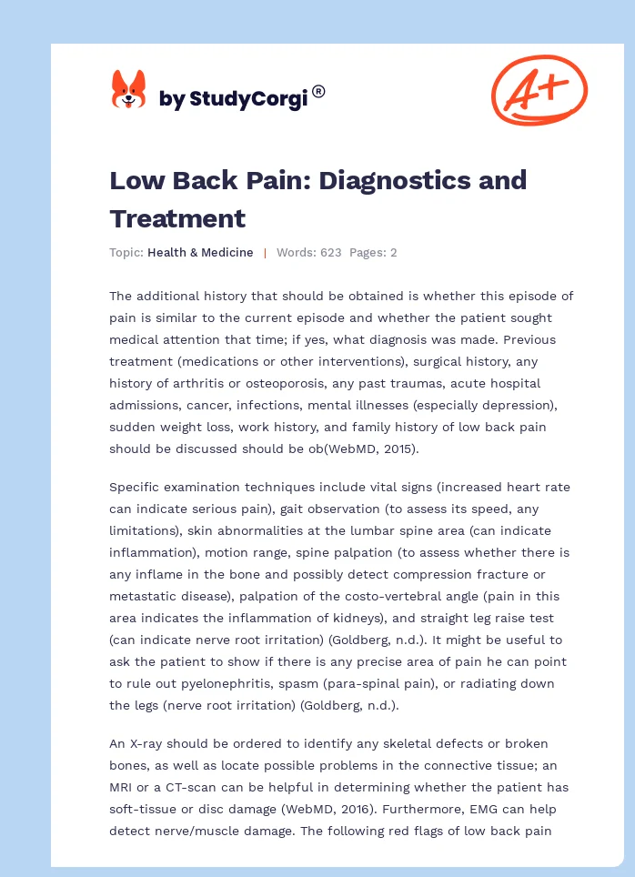 Low Back Pain: Diagnostics and Treatment. Page 1