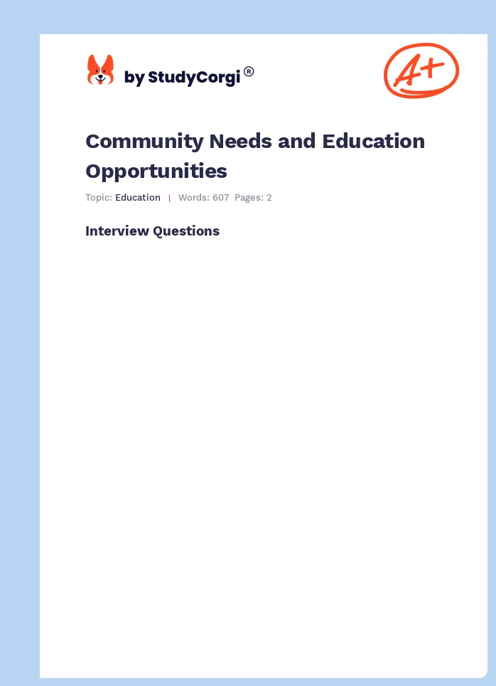 Community Needs and Education Opportunities. Page 1