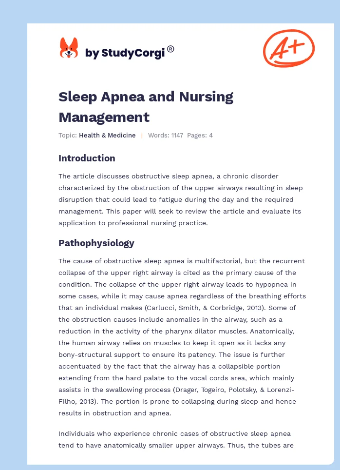 Sleep Apnea and Nursing Management. Page 1