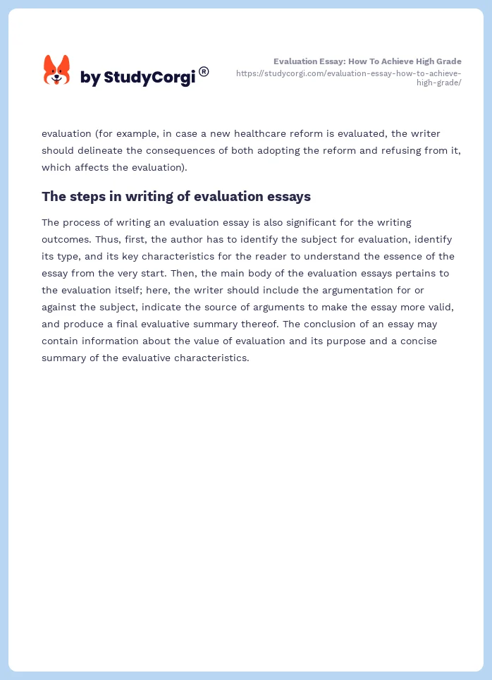 Evaluation Essay: How To Achieve High Grade. Page 2