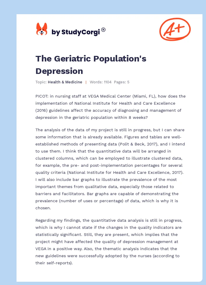 The Geriatric Population's Depression. Page 1