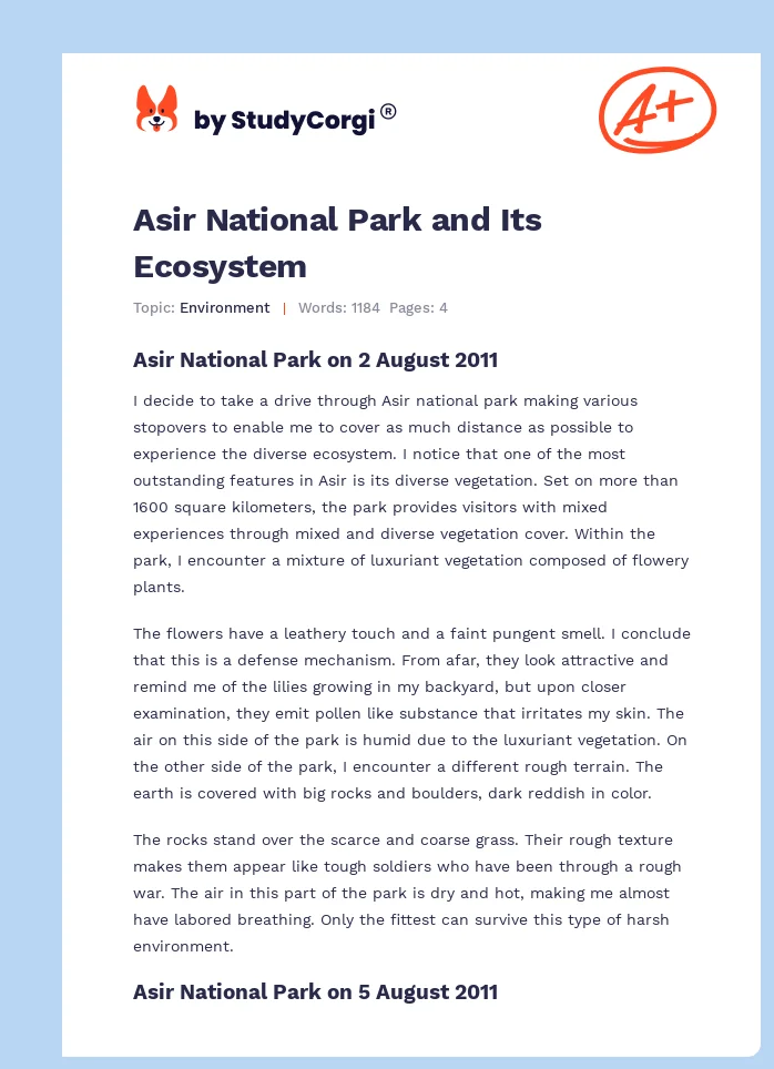Asir National Park and Its Ecosystem. Page 1