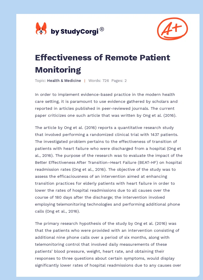 Effectiveness of Remote Patient Monitoring. Page 1