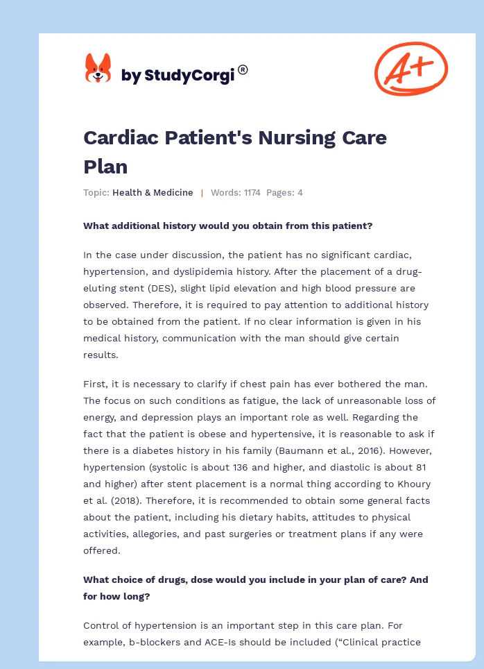 Cardiac Patient's Nursing Care Plan. Page 1