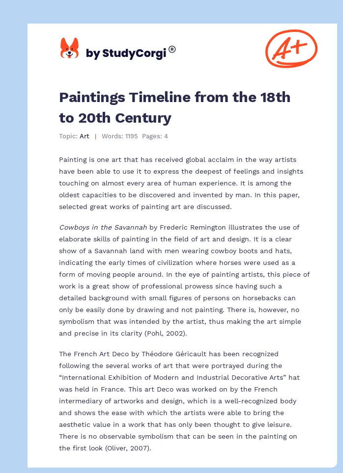 Paintings Timeline from the 18th to 20th Century. Page 1