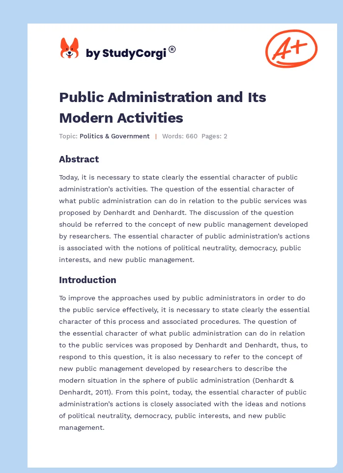 Public Administration and Its Modern Activities. Page 1