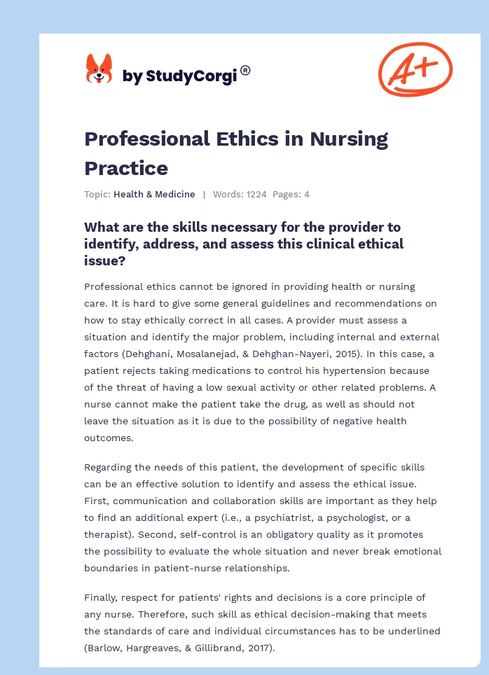 Professional Ethics in Nursing Practice. Page 1