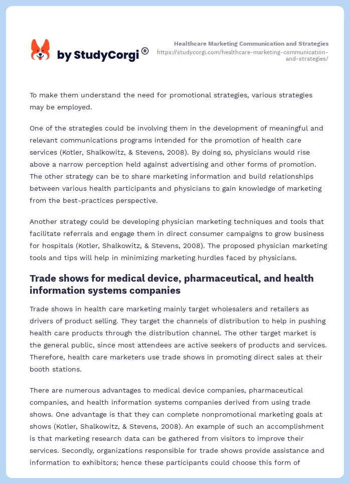 Healthcare Marketing Communication and Strategies. Page 2