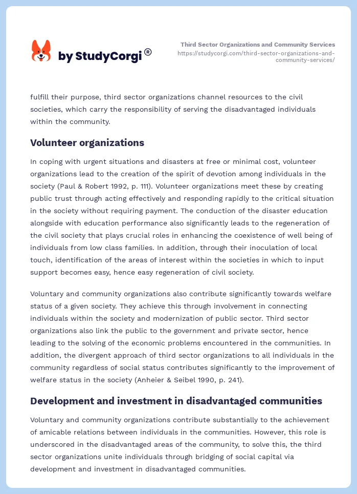 Third Sector Organizations and Community Services. Page 2