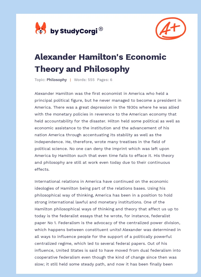 Alexander Hamilton's Economic Theory and Philosophy. Page 1