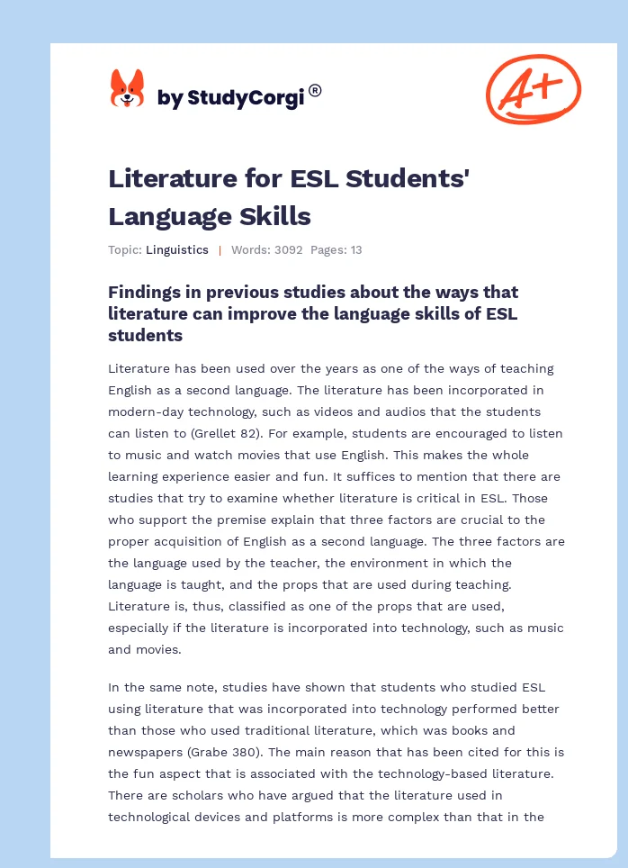 Literature for ESL Students' Language Skills. Page 1