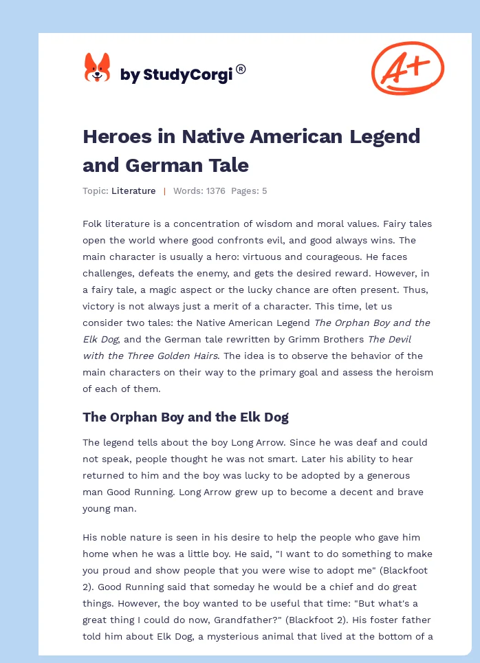 Heroes in Native American Legend and German Tale. Page 1