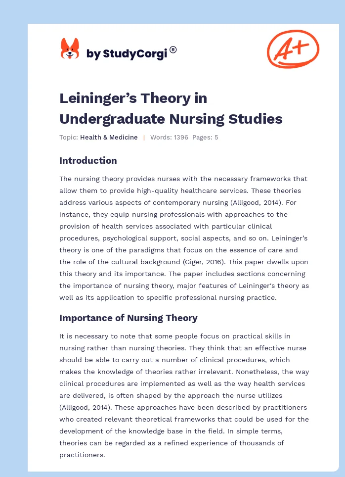 Leininger’s Theory in Undergraduate Nursing Studies. Page 1