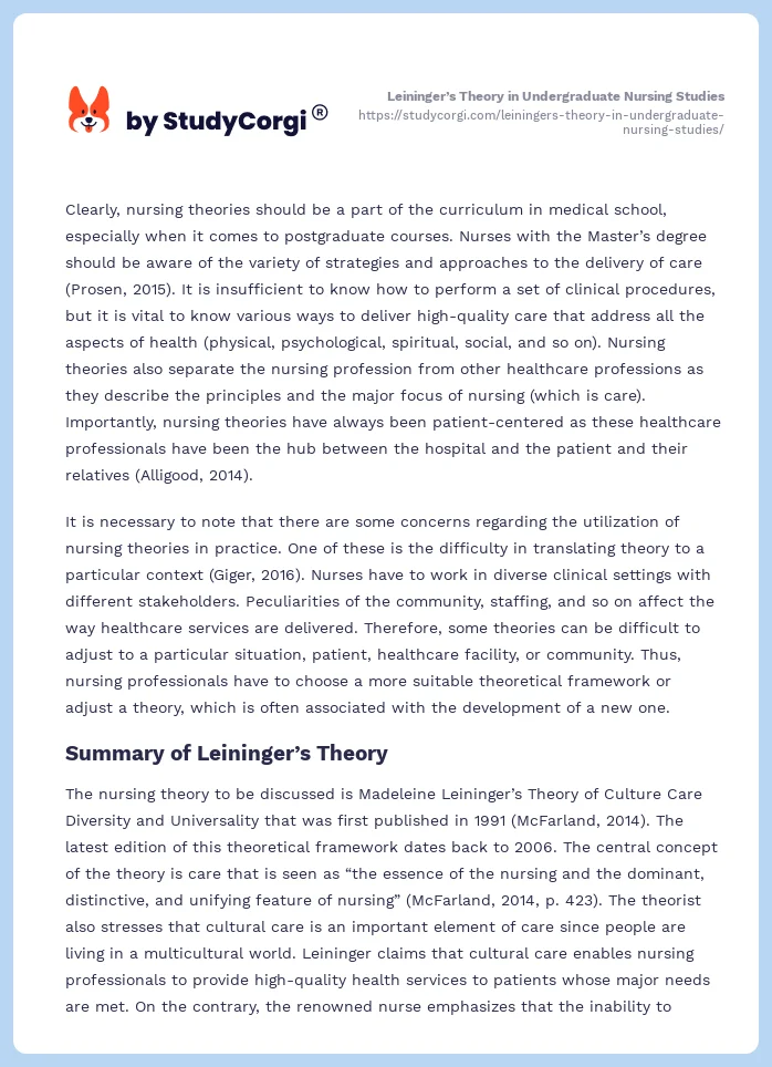 Leininger’s Theory in Undergraduate Nursing Studies. Page 2