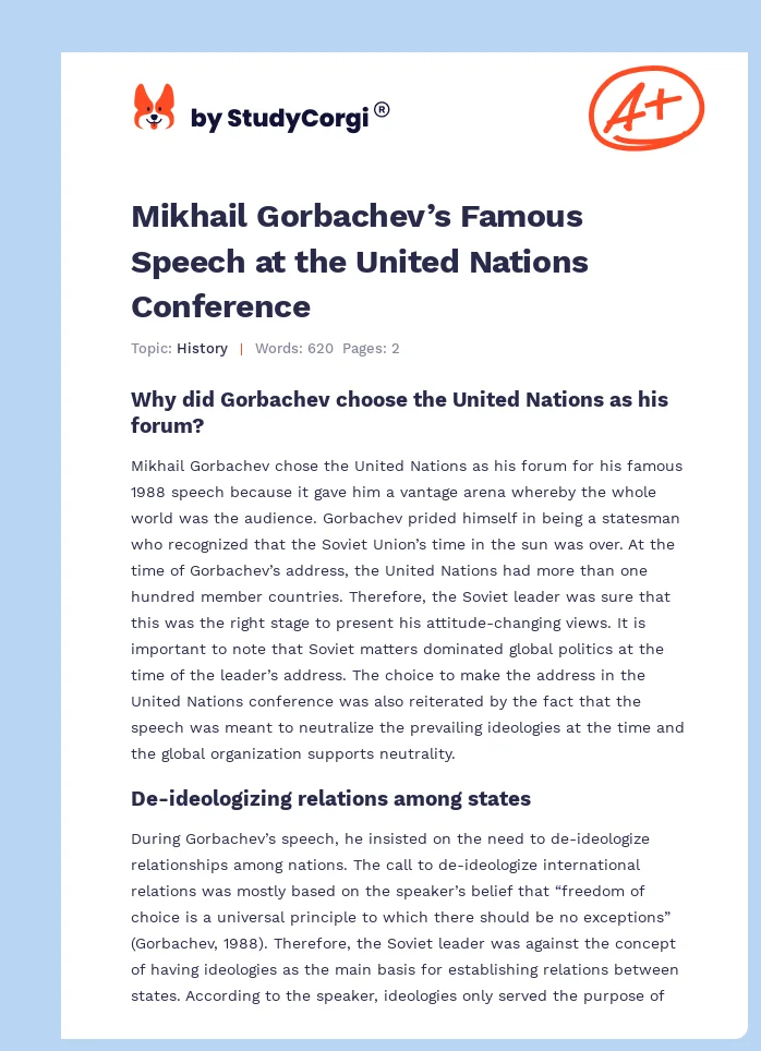 Mikhail Gorbachev’s Famous Speech at the United Nations Conference. Page 1