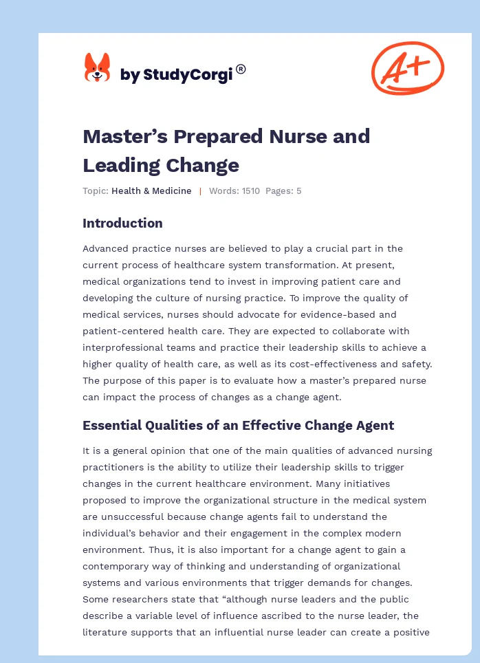 Master’s Prepared Nurse and Leading Change. Page 1