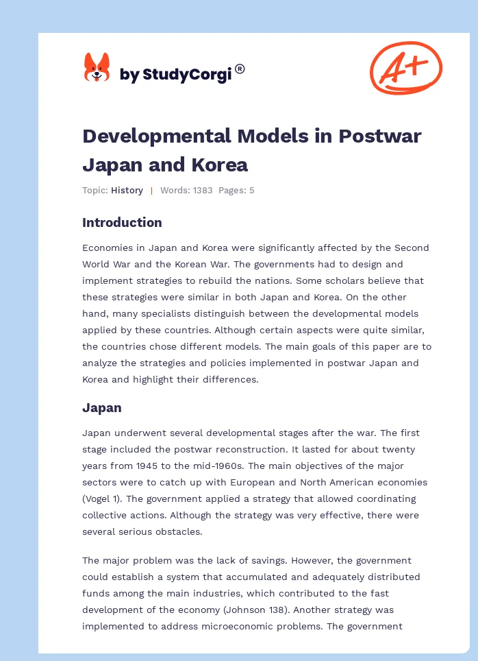 Developmental Models in Postwar Japan and Korea. Page 1