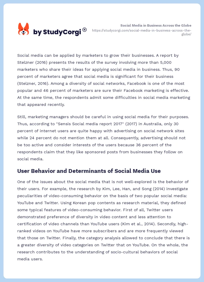 Social Media in Business Across the Globe. Page 2