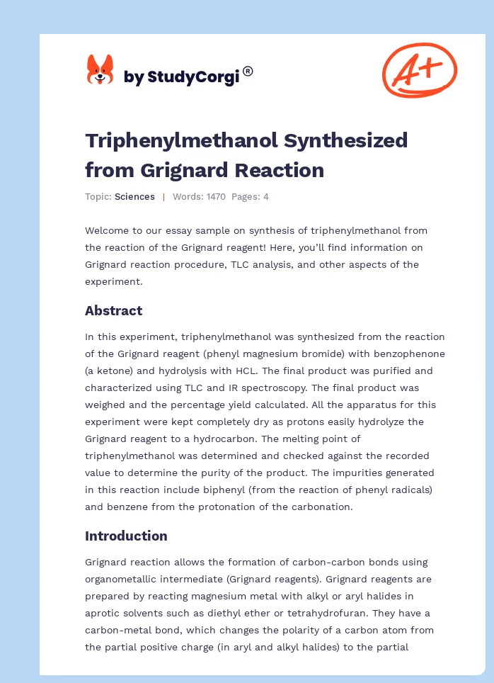Triphenylmethanol Synthesized from Grignard Reaction. Page 1