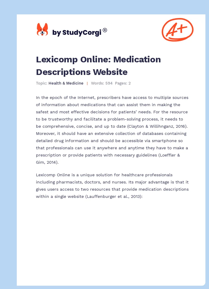 Lexicomp Online: Medication Descriptions Website. Page 1