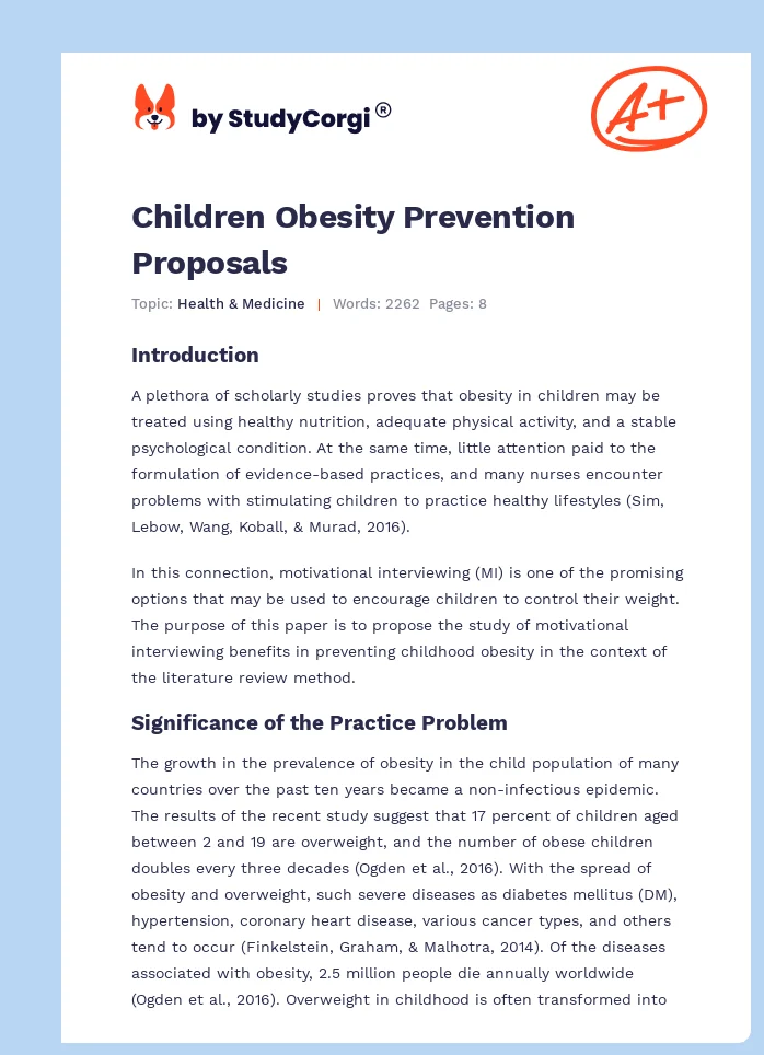 Children Obesity Prevention Proposals. Page 1