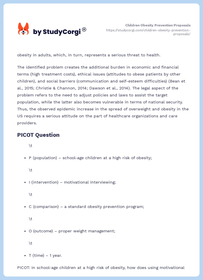 Children Obesity Prevention Proposals. Page 2