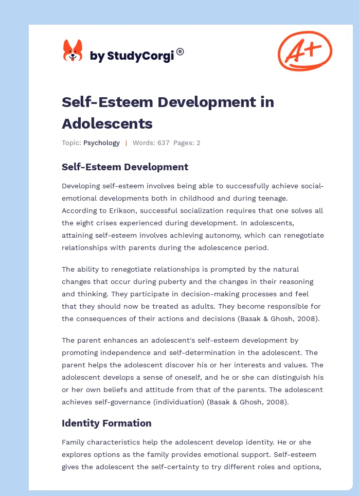 Self-Esteem Development in Adolescents. Page 1