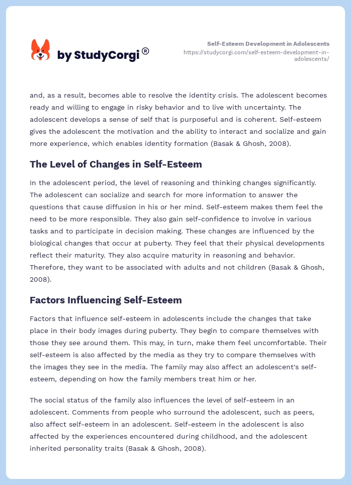 Self-Esteem Development in Adolescents. Page 2