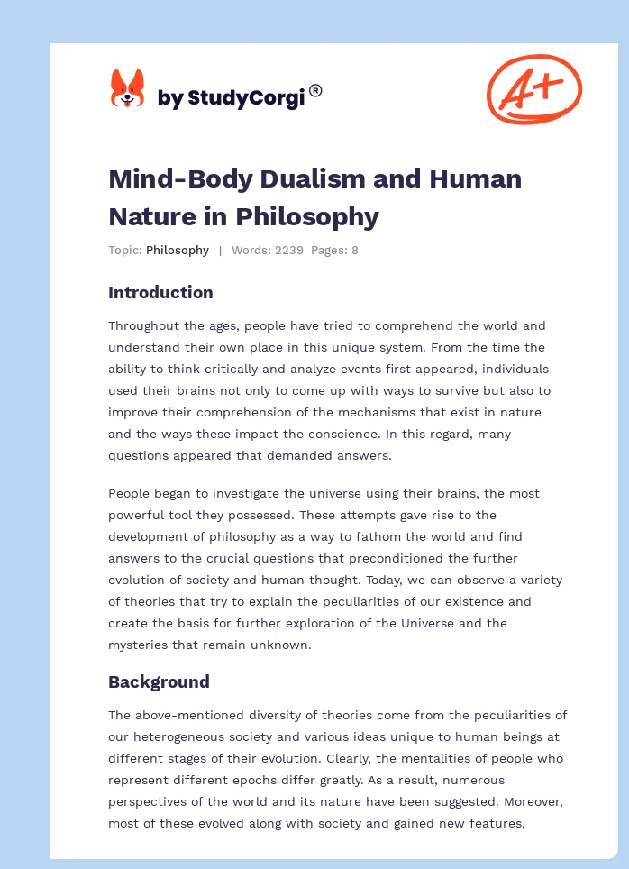 Mind-Body Dualism and Human Nature in Philosophy. Page 1