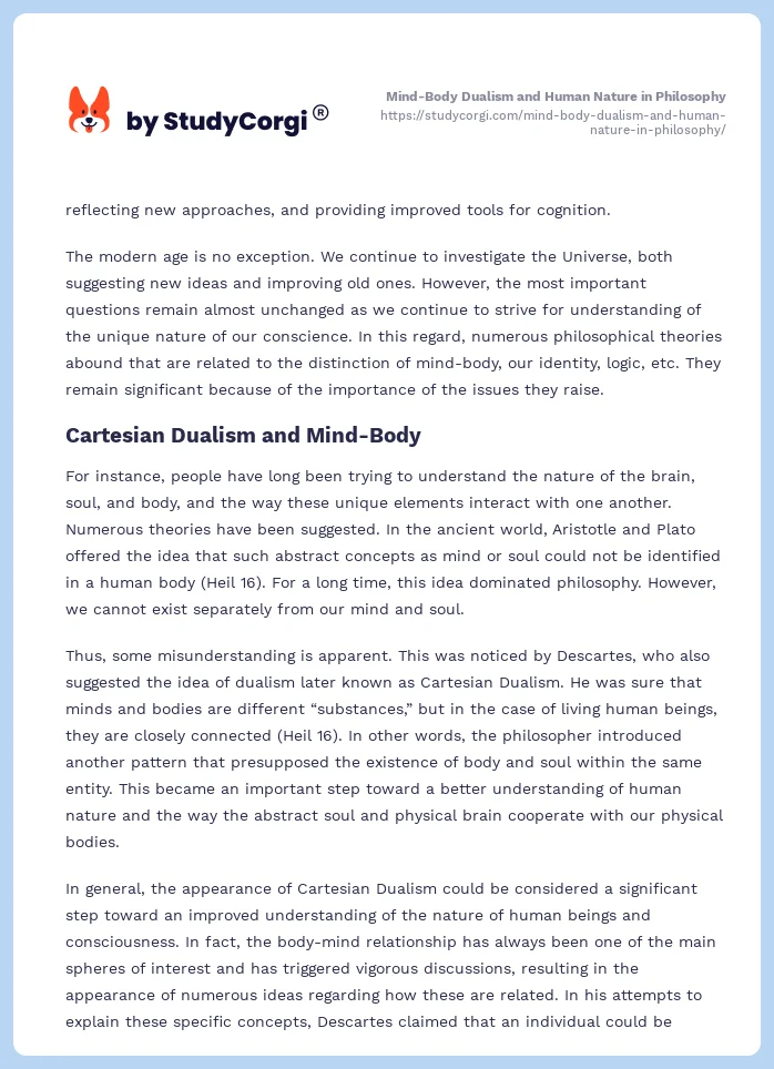 Mind-Body Dualism and Human Nature in Philosophy. Page 2