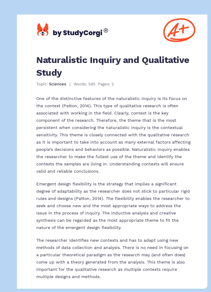 Naturalistic Inquiry and Qualitative Study. Page 1