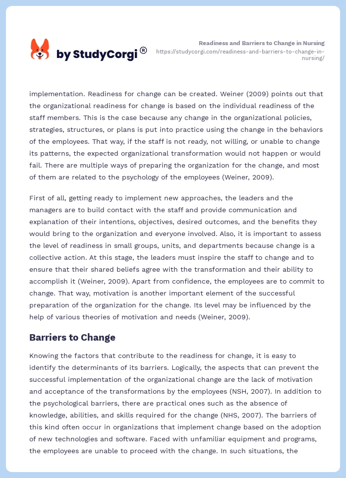 Readiness and Barriers to Change in Nursing. Page 2