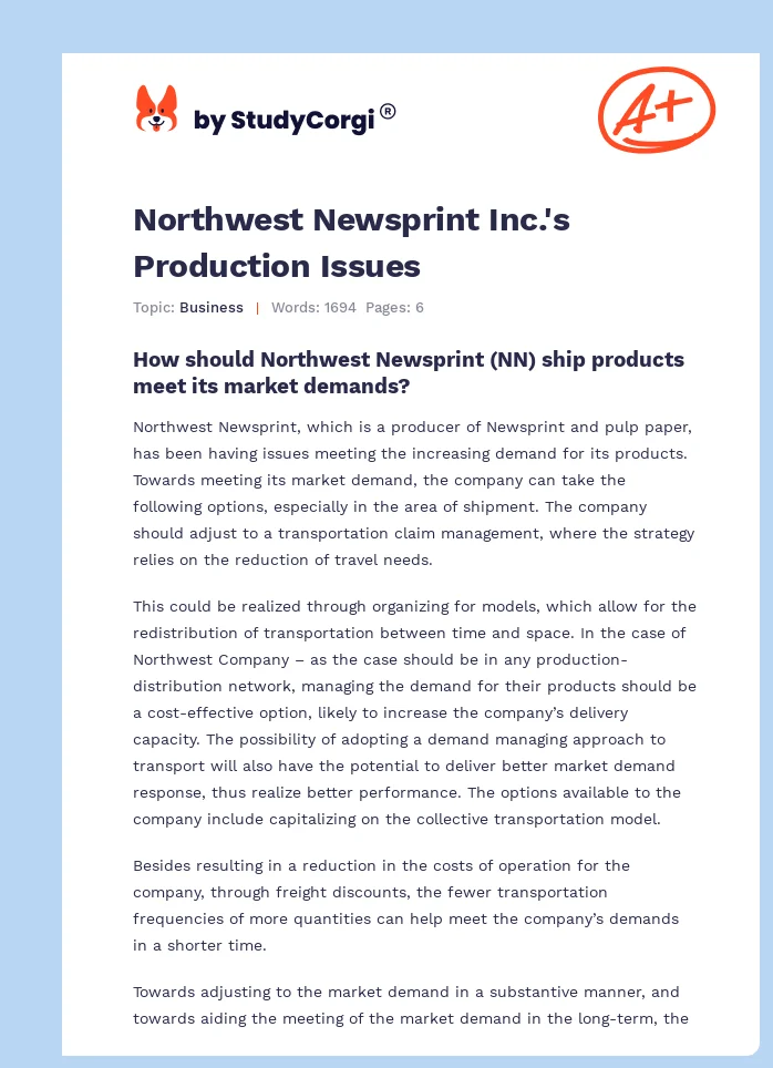 Northwest Newsprint Inc.'s Production Issues. Page 1