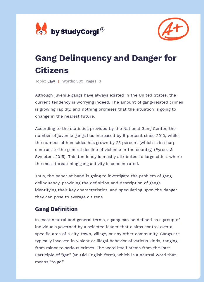 Gang Delinquency and Danger for Citizens. Page 1